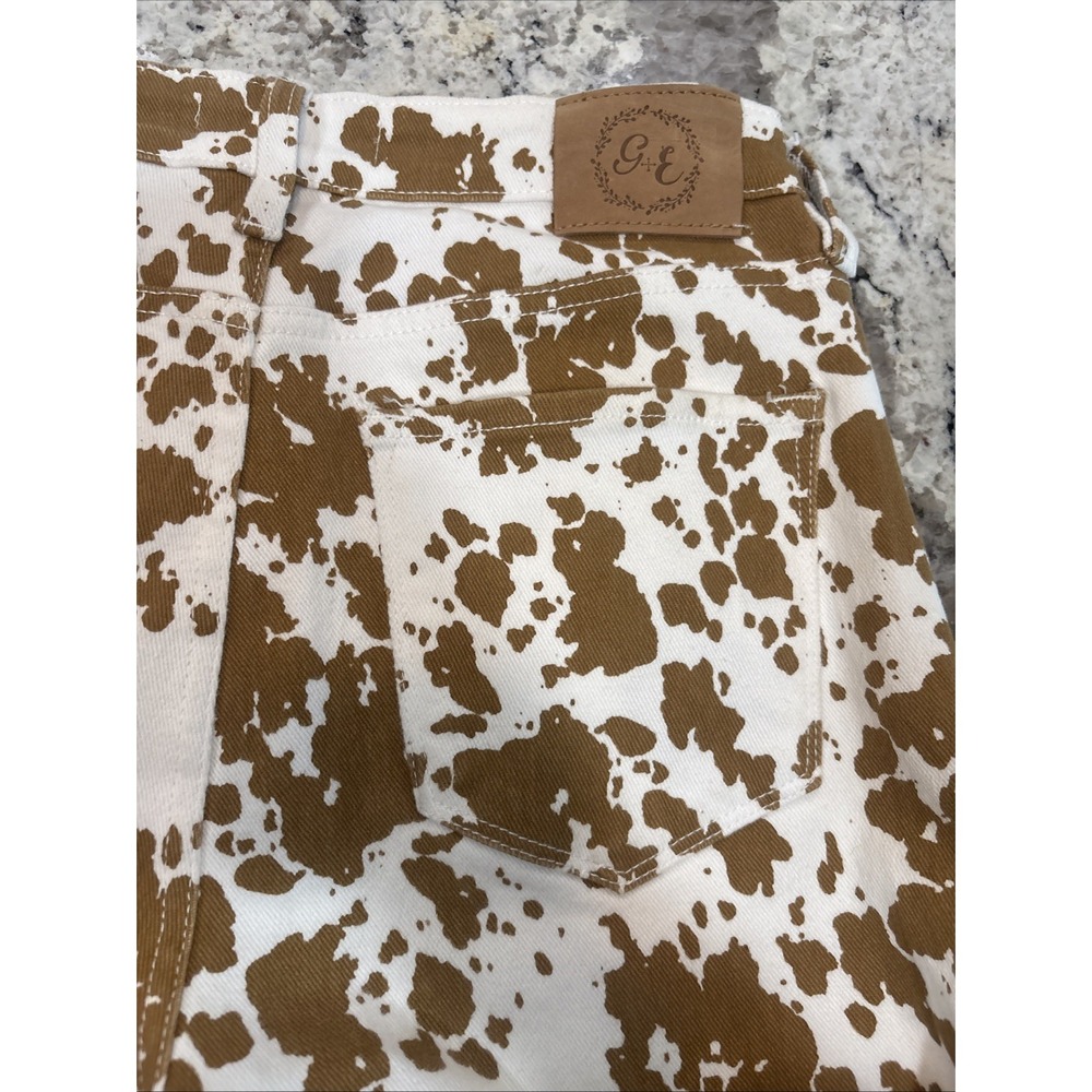 Grace & Emma Cow Print Flare Jeans Size 8 Western Bootcut Raw Hem Stretch Denim - Picture 13 of 16